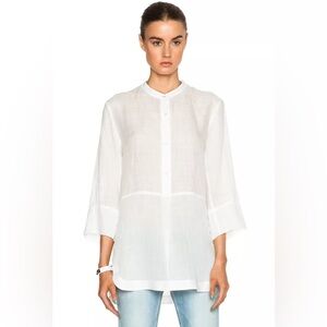 Vince Women’s Top Sheer Mid Placket 3/4 Sleeve‎ Collarless Tunic White Size S